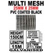 Galvanized Wire Mesh Fencing PICKUP - 25mm x 25mm Squares 15m Rolls Black